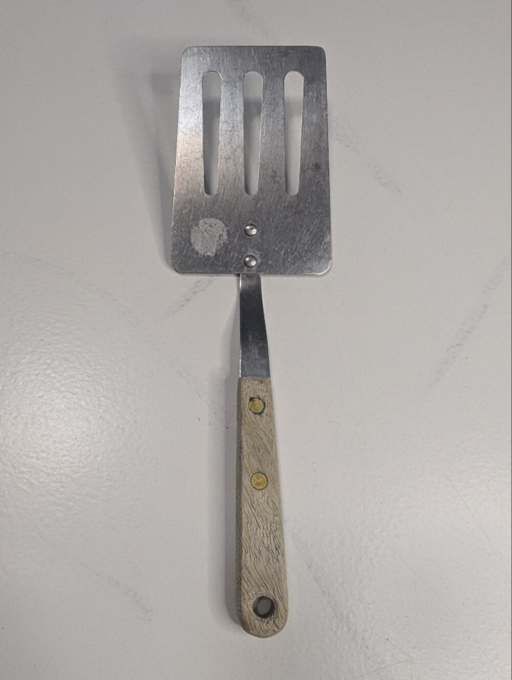 Robinson Stainless Steel Short Slotted Spatula Turner Wooden Handle Vintage
